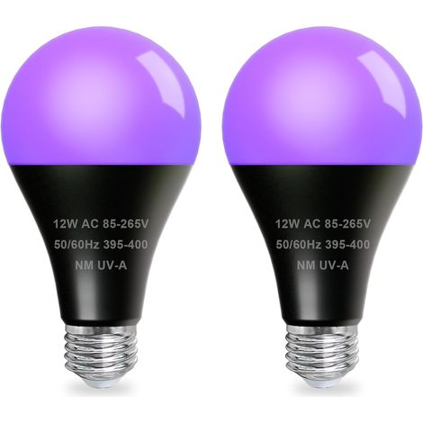 Lot de 2 Ampoule LED UV 12W, Culot E27, Lumière Noire 395NM, Pour Fête, Halloween, Peinture Fluorescente (1/5)
