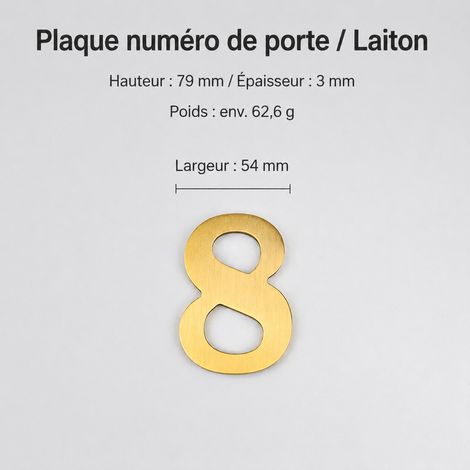 Numéro de maison chiffre 8 en laiton pur mat adhésif 8 cm t4911-8cm 8 8 × 5,4 × 0,3 cm 62 g – Livraison gratuite