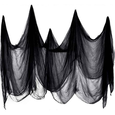 Paño de miedo de Halloween, 200 x 500 cm Hilo de algodón negro Suministros de decoración de fiesta de Halloween de miedo, Ventana de la puerta del hogar Decoraciones de terror colgantes (1/5)