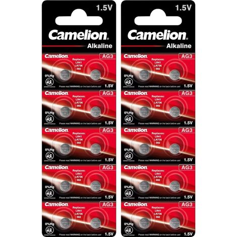 20 Camelion AG3 / LR41 / 192 / 392 pile bouton longue durée de vie (date d'expiration marqué) (1/2)