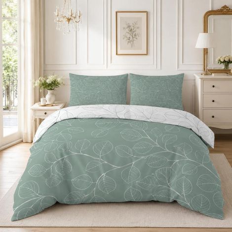 Ensemble de literie 200x200 cm avec motif de feuilles, 3 pièces, microfibre, fermeture éclair