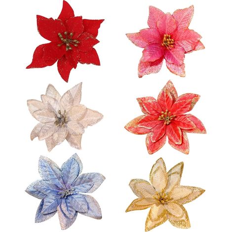 Fleur Artificielle Poinsettia - Diamètre 13 cm - Décoration de Noël pour Arbre Sapin Bureau Vitrine - Lot de 15 Pièces (1/4)