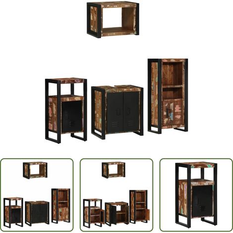 Badezimmerregal - Badezimmermöbel-Set mit Regal 4 pcs Massives upgecyceltes Holz (1/5)