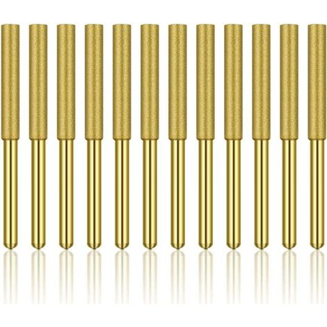 12 Pcs Diamant Affûteur de Tronçonneuse, Haute Dureté Titane Plaqué Burr Meule Meule, Affûteur de Tronçonneuse Pierre Bits, 5/32in 4mm (1/5)