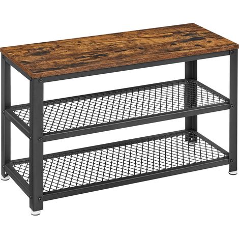 Banc à chaussures, Étagère de rangement à 2 niveaux, Organisateur, à chaussures, 73 x 30 x 45 cm, pour entrée, salon, cadre en acier, style industriel, Marron Rustique et Noir LBS73X (1/5)
