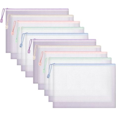 Sac de classement à fermeture éclair, en maille imperméable, pour organiser fournitures scolaires et de bureau (1/4)