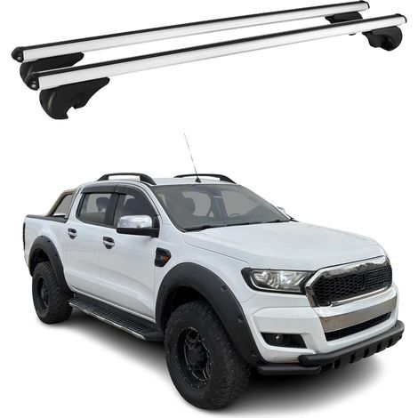 OMAC Aluminium Dachträger Querträger für Ford Ranger T6 2011-2022 DoubleCab – TÜV / DIN 75302:2019 – Abschließbar – Max. 75 kg – 2 Stangen Silber (1/5)
