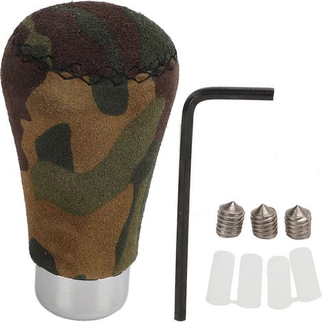 Pommeau de Vitesse Universel Camouflage, Cuir Suédé Cousu Main pour Boîte de Vitesses Automobile, Tête de Levier Sport (1/5)