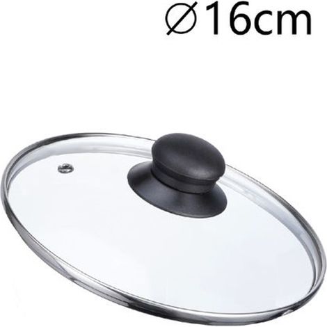 TRADE SHOP - Coperchio In Vetro Ricambio Per Pentola Padella ø16-18-20-22-24-26-30-32cm Pomello Nero - -diametro 16cm -