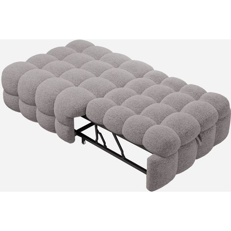 Sofa łóżko z pufą 2w1 szara z pluszu TEDDY