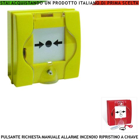 PULSANTE EMERGENZA ROTTURA VETRO GIALLO ATTIVAZIONE INTERVENTO INCENDIO RIPRISTINO A CHIAVE SBLOCCA PORTE REI EN 54-11 CPD (1/4)