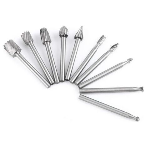 10pcs Tungstène Burres Rotatives en Carbure à grande vitesse En acier SET Foret de Torsion de Tiges avec1/8''(3mm) / Outil rotatif DIY menuiserie, sculpture, gravure, perçage sur bois (1/5)