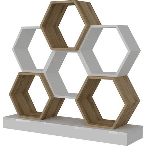 Étagère bibliothèque design bois clair et blanc Okito 120cm (1/5)