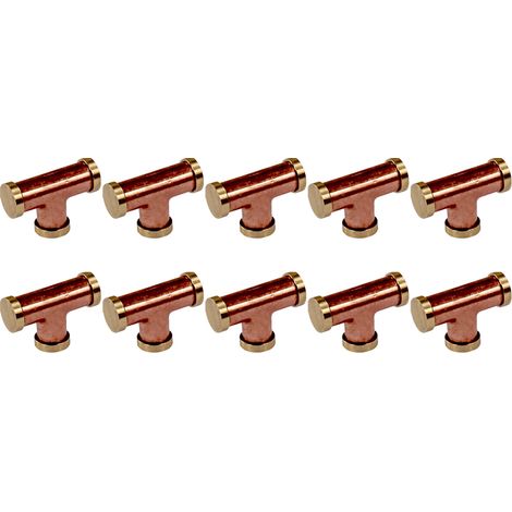 Lot de 10 Boutons de meuble en T cuivre et 3 embouts laiton "Industriel" - Arcanaute (1/5)