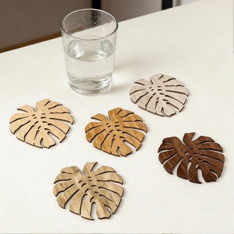 dessous de verre en bois tropicaux en forme lot de 5 (1/4)