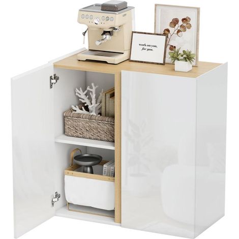 Commode buffet blanc avec portes à fermeture amortie et étagère réglable pour salon cuisine salle à manger (1/5)