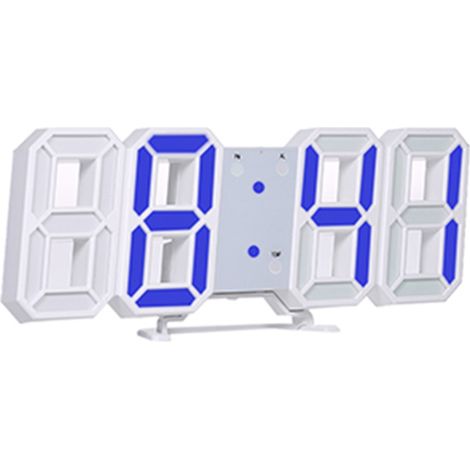Réveil Numérique LED 3D Horloge Murale Coque Blanche Affichage Bleu Réglable USB Bureau (1/5)