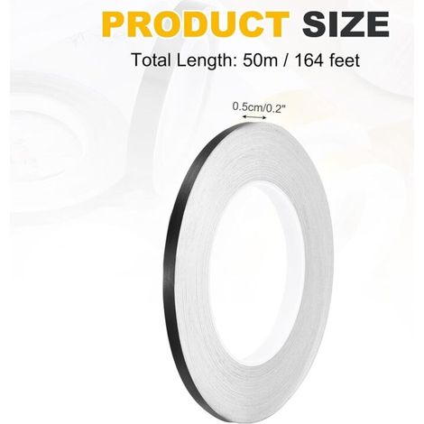 Ruban adhésif métallisé de 0,5 cm x 50 m pour carrelage, idéal pour murs, placards, salles de bain, sols, carrelages, voitures et décorations d'art, noir (1/4)