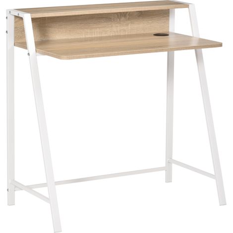 Bureau informatique compact avec étagère, passe-câble et structure métallique blanche, idéal pour home office et petit espace, 84 x 45 x 85 cm  CHICFURN (1/5)