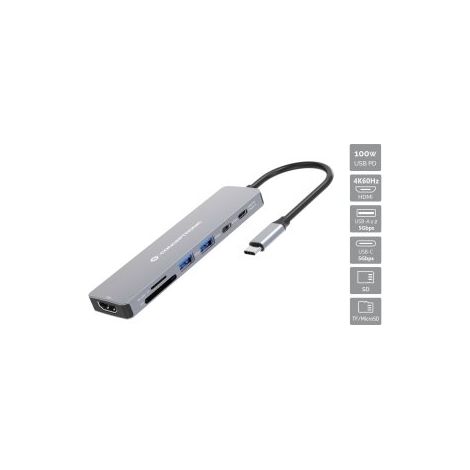 Docking Usb-c  7-in-1 Conceptronic Donn28g 1xhdmi 4k 2xusb-a 3.0 2xusb-c Pd 100w 1xsd 1xmicrosd