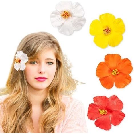 Hair clips - Hawaiian - Plumeria Hibiscus - 4 vibrant colors - Versatile accessory - Comfortable (1/4)
