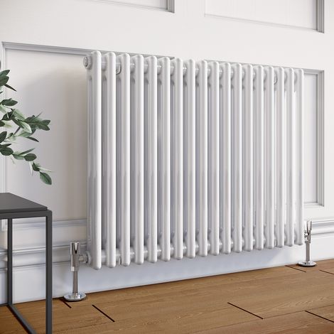 ELEGANT Horizontal Traditional Radiator 600 x 830mm White Column Double Column Radiator with Chrome Thermostatic Radiator Valves (1/5)