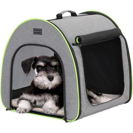 Faltbare Hundebox für kleine Hunde & Katzen, Transportbox mit Plüschkissen, Größe S, Hellgrau (1/5)