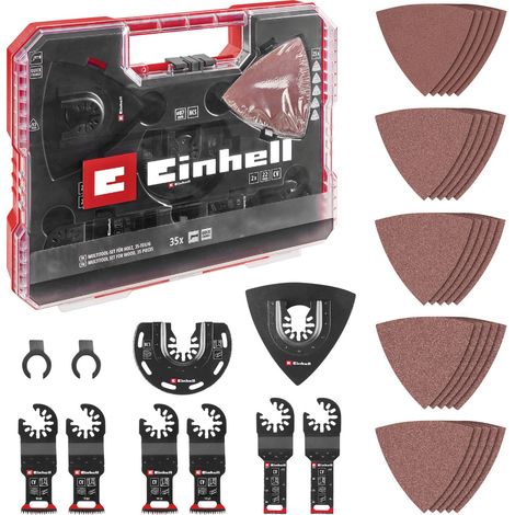 Original Einhell XXL-CASE 70-tlg. Multitool-Set (BiM/CrV-Tauchsägeblätter, HCS/HM/BiM-Halbrund-Sägeblätter, HM-Delta-Raspel, Delta-Trägerplatte, Schleifpapier, Dremel-Adapter) (1/5)