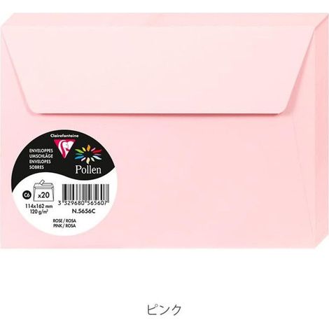 Enveloppe - CLAIREFONTAINE - Pollen - 120g - 114x162 mm - Rose - Paquet de 20 (1/2)
