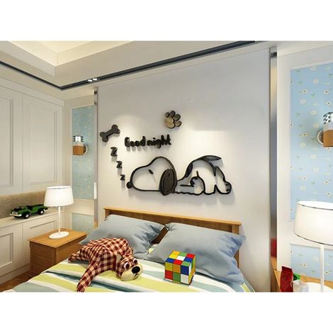 Autocollant mural 3D chiot cartoon stéréoscopique, décoration murale pour chambre d'enfant, papier adhésif côté lit.