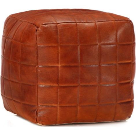Pouf 40 x 40x40 Brun roux Cuir véritable de chèvre 2 (1/4)