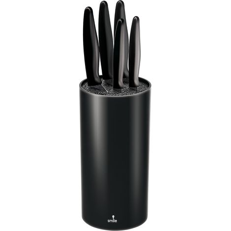Smile SNS-3 Tacoma Juego de 5 cuchillos de cocina de acero inoxidable con recubrimiento antiadherente, bloque redondo linea moderna, negro (1/5)