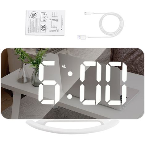 Réveil numérique miniature avec miroir LED, fonction snooze, 3 niveaux de luminosité et rétroéclairage adaptatif automatique. (1/5)