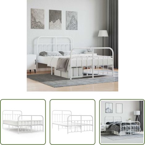 Cadre de lit - Cadre de lit métal sans matelas et pied de lit blanc 120x200 cm (1/5)