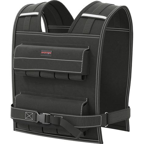 Gilet lesté ajustable de 20 kg avec 20 poids, bandes réfléchissantes, 50 x 40 cm, noir.