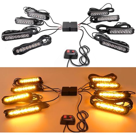 Feux de Pénétration LED Orange 12/24V, 8×8 LED, 14 Modes IP65 étanche, adapté aux conditions difficiles, avec feu stroboscopique LED orange pour camions et voitures (1/5)