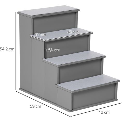 Haustiertreppe, für Hunde/Katzen, 4-stufig, Kurzplüsch, bis 30 kg, 40 x 59 x 54,2 cm, Grau (1/5)