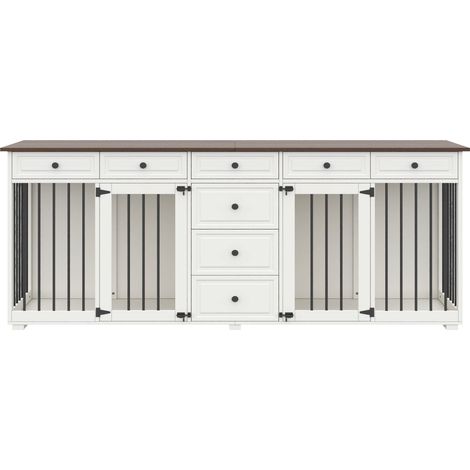 Gabbia per cani con mobile, MDF e metallo, bianca e noce, 200 x 60 x 85 cm (1/5)
