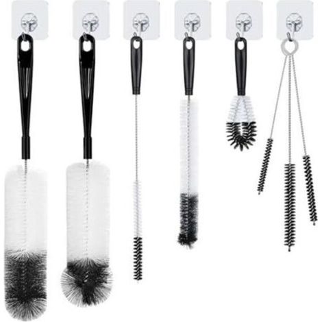 8 Brosses de Nettoyage – Goupillon Bouteille, Brosse Biberon, Écouvillon, Brosse Bouteille et Verres avec Crochets de Suspension (1/4)