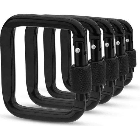 5 mousquetons à vis en aluminium, crochets de sécurité verrouillables pour hamac, camping, randonnée, porte-clés en alliage, lot de 5 (1/5)