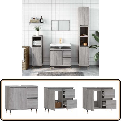 Armoire de bain sonoma gris 65x33x60 cm bois d'ingénierie - Meuble De Salle De Bain - Armoire De Salle De Bain - Rangement Salle De Bain - Commode Salle De Bain - Design Industriel
