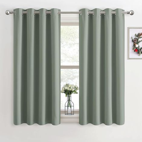 Zur Fensterdekoration – Verdunkelungsvorhänge, Paar solide Vorhänge, Wohnzimmer-Lichtblock für Schlafzimmer/weicher Stoff, fertig zum Aufhängen für die Küche, 132 x 183 cm, Salbeigrün, 2er-Set (1/5)