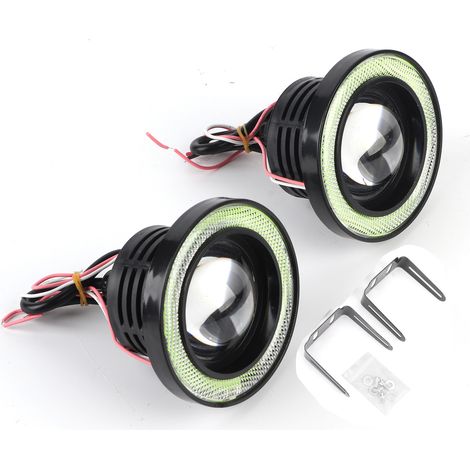 Phare antibrouillard LED étanche 30W avec halo vert COB, feu de jour pour voiture, pièce de modification 89mm (1/5)