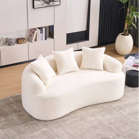 Divano 2 posti curvo 153 x 94 x 63 cm, ciniglia bianca, 3 cuscini, senza montaggio (1/5)