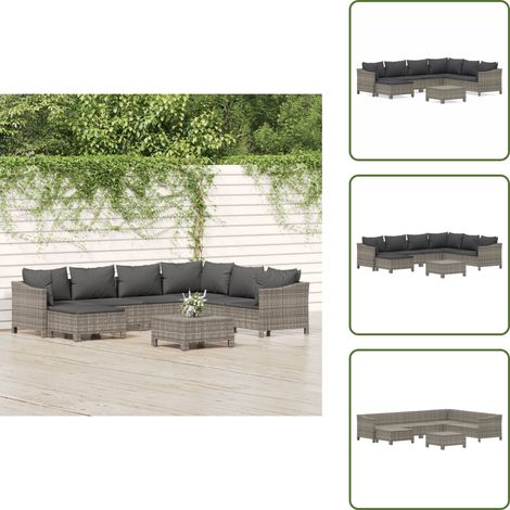 The Living Store Set Divani da Giardino 8 pz con Cuscini in Polyrattan Grigio - Divano angolare