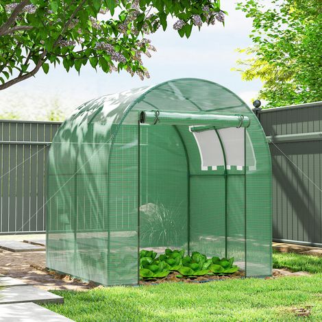 Serra a tunnel da giardino di 3,24 m², con porta e finestra avvolgibili, copertura in PE, 180 x 180 x 200 cm, verde. (1/5)