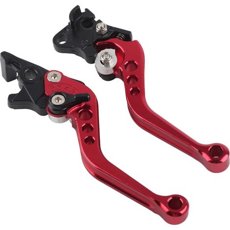 Pair of CNC aluminum motorcycle drum brake and clutch levers, red grip (1/5)