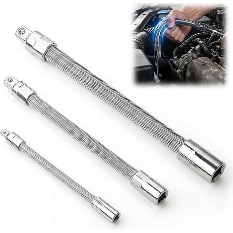 Rallonge flexible pour douille dynamométrique 1/2" lot de 3 rallonges universelles argentées pour clé électrique 3 pièces (1/5)