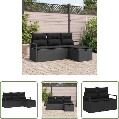 vidaXL Jardin -  Ensemble de canapé de jardin avec coussin 4 pcs Noir Poly rotin (1/5)