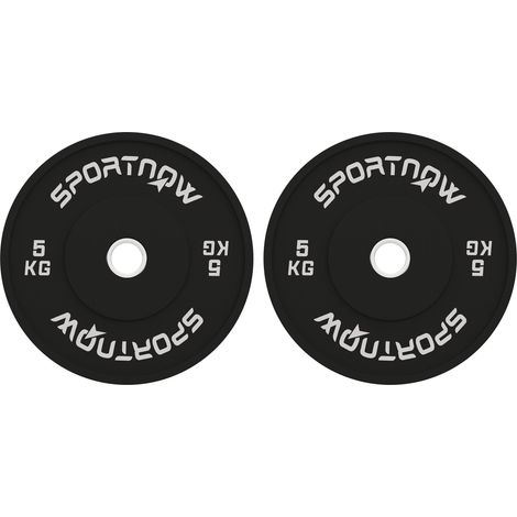 Lot de 2 disques de lestage en caoutchouc de 5 kg avec trou de 5 cm (2 pouces) pour haltères et barres, noirs (1/5)
